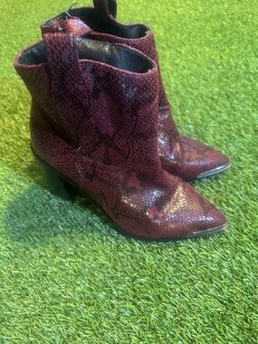 STEVE MADDEN Women's Zora Fashion Maroon Purple Snakeskin Boots - Size: 5.5